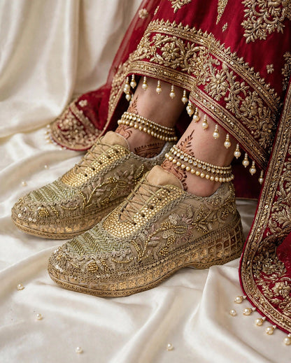 Gold cutdana handwork sneakers- Royal Garden
