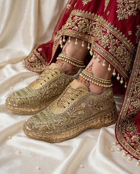 Gold cutdana handwork sneakers- Royal Garden
