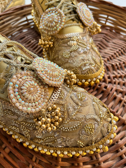 FUNKY N TRENDY golden mirror pearl and sequine work bridal sneakers / bridesmaid sneakers/ gold sneakers / golden sneakers/ ghungaroo sneakers / ghungaroo shoes
