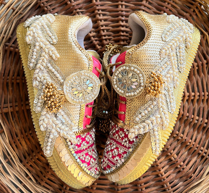 FUNKY N TRENDY hot pink sneakers with rhinestone detailing for brides /bridesmaids / sneakers for bridesmaids/ handcrafted sneakers/ sequine sneakers / bridal sneakers / bridesmaid sneakers/ pink sneakers / gold shoes/ rani pink sneakers