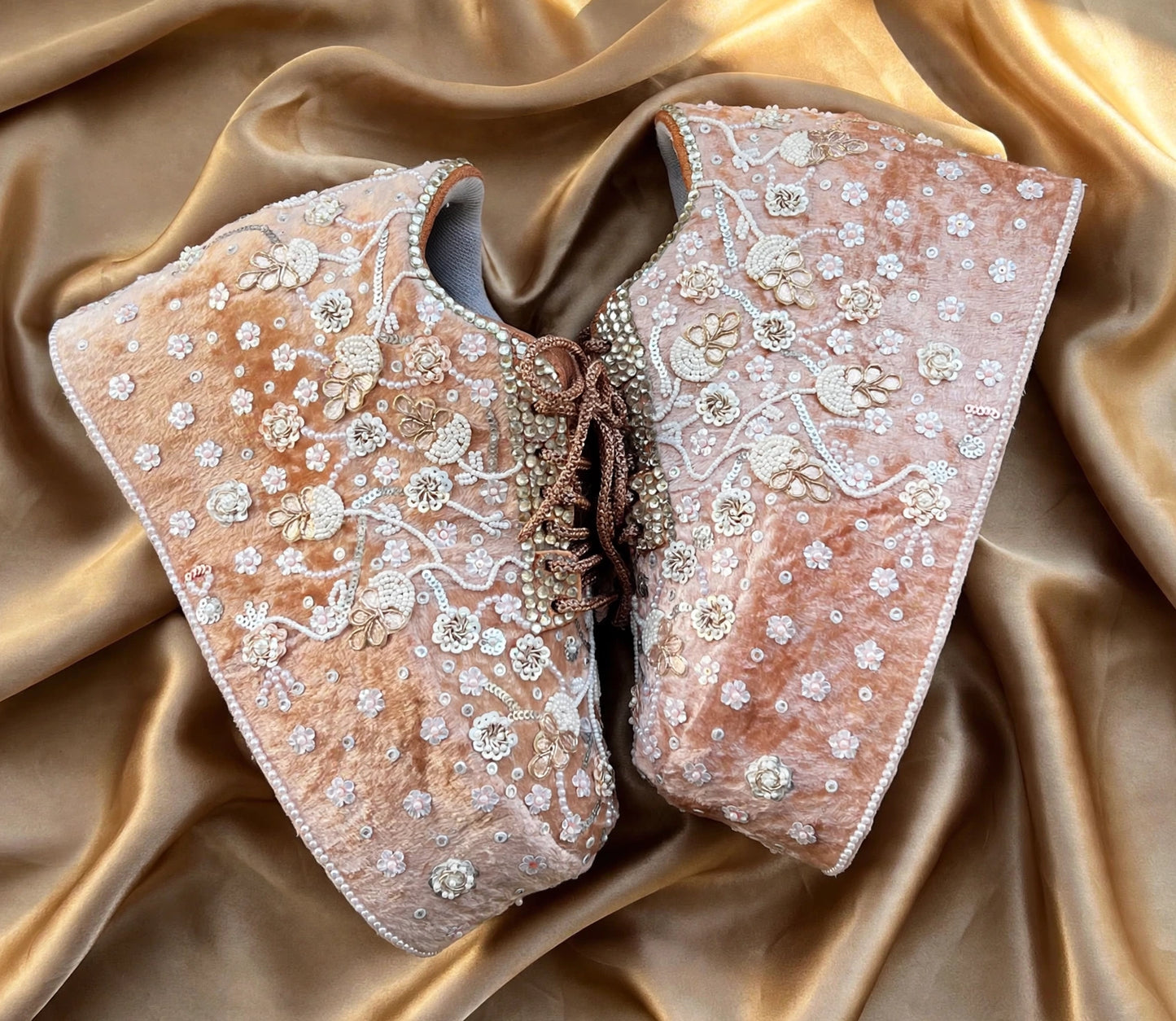 FUNKY N TRENDY rose gold with pearl Embroidered bridal sneakers - wedge sneakers heeled sneakers/ pearl work sneakers