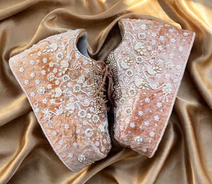 FUNKY N TRENDY rose gold with pearl Embroidered bridal sneakers - wedge sneakers heeled sneakers/ pearl work sneakers
