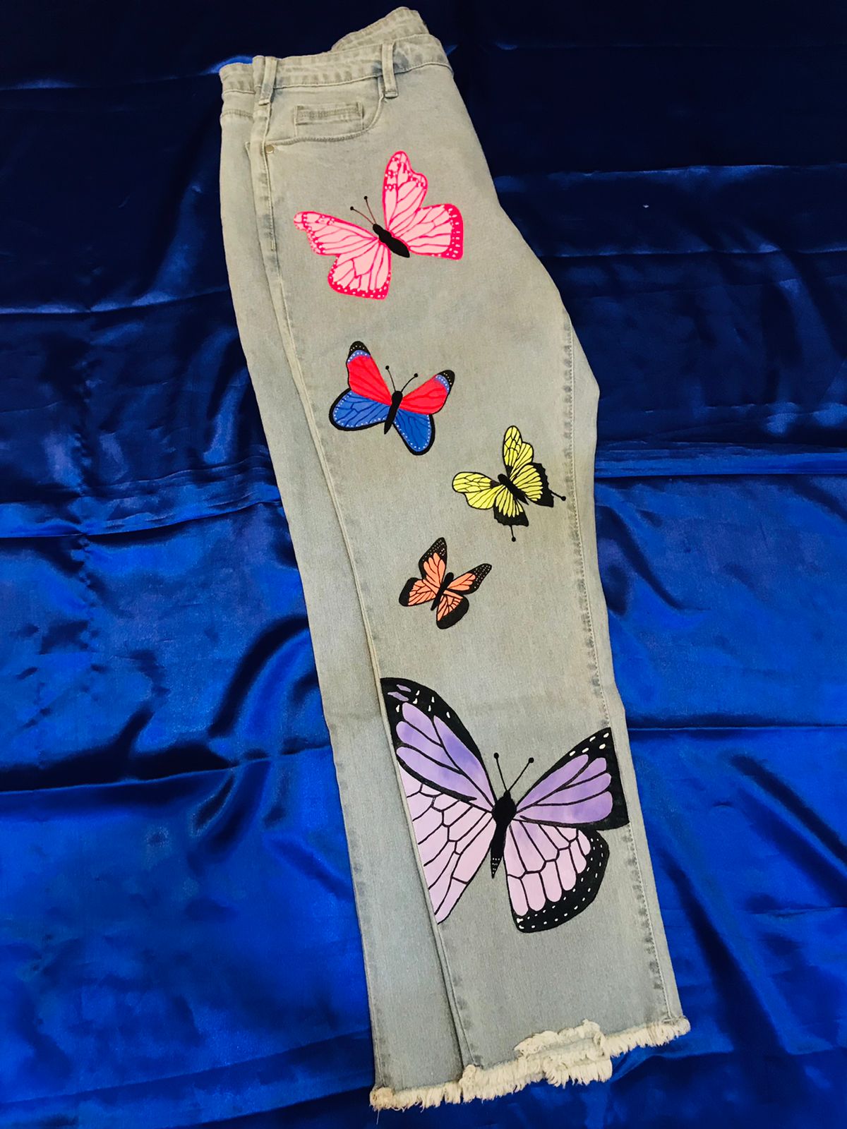 Funky N Trendy hand painted butterfly theme denim jeans for women
