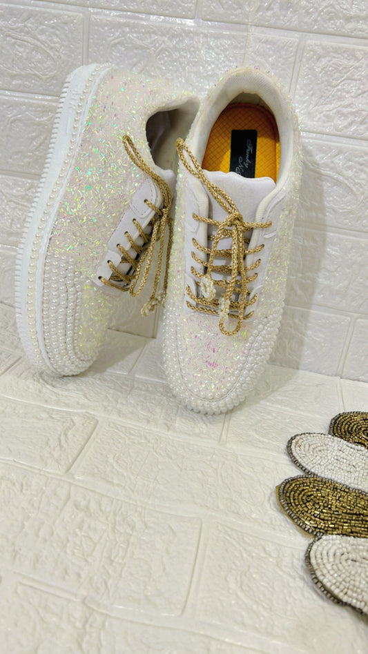 FUNKY N TRENDY ivory white golden sneakers / ivory sneakers / gold sneakers / white sneakers / bridal sneakers