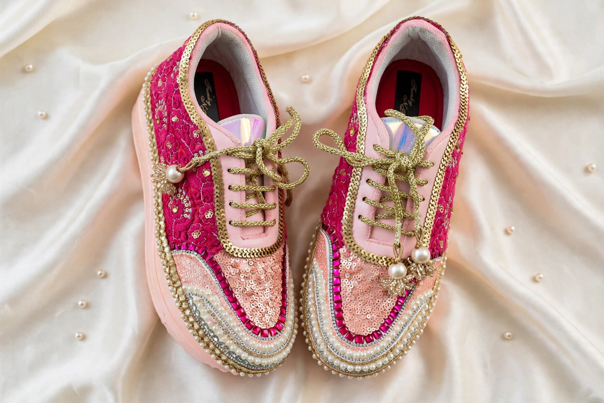 Rani Pink Royal - Embroidered Bridal Sneakers | Funky N Trendy