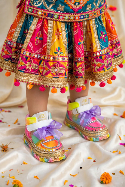 Funky N Trendy ombre effect sneakers with mirror detailing/kids sneakers/ colorful shoes / kids shoes/ ombre sneakers / multi colored shoes for kids/yellow orange sneakers for kids