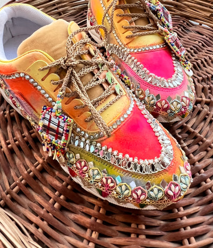 FUNKY N TREND “Handcrafted Ombre effect Mirror Sneakers – Garba Special”