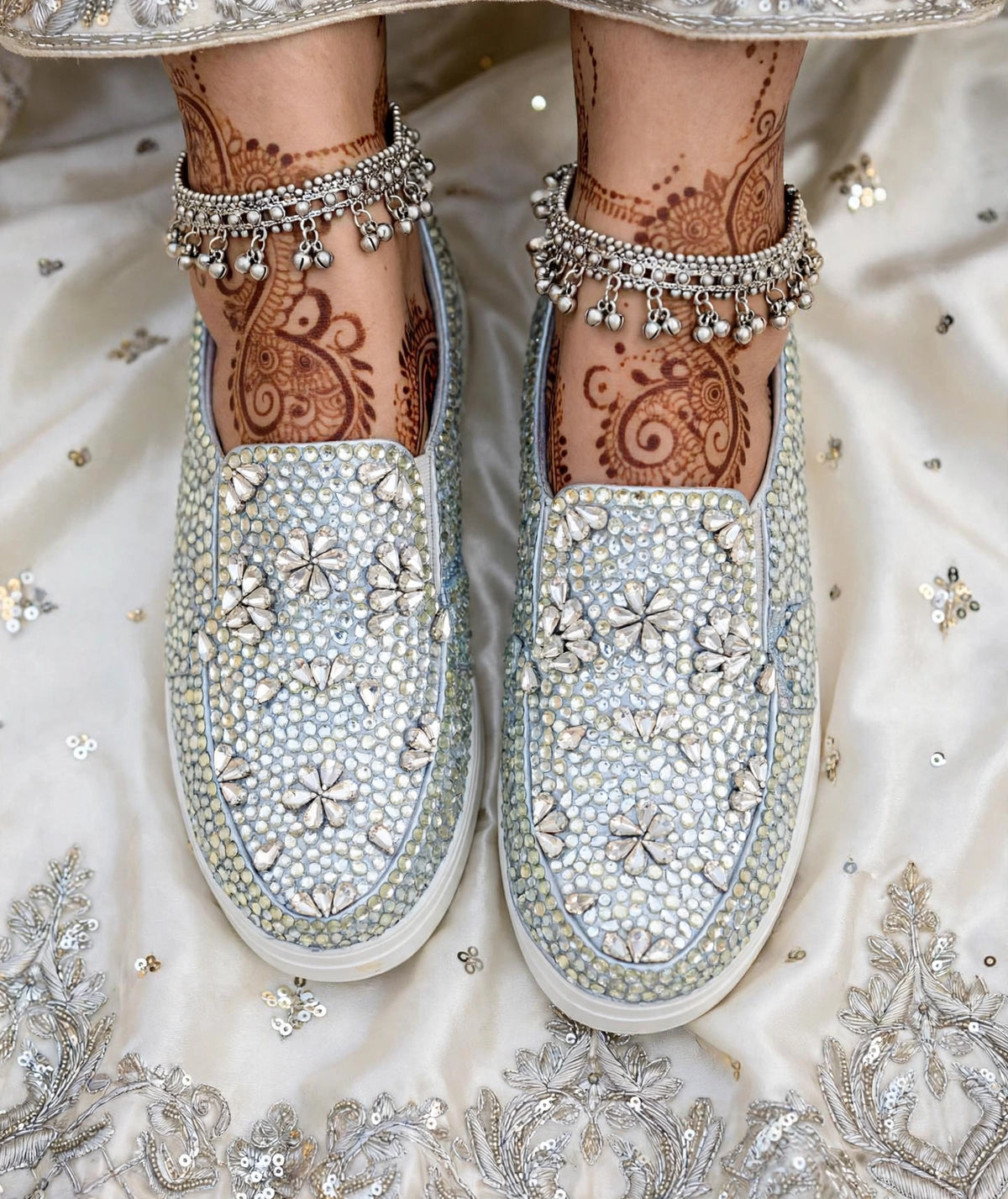 Funky N Trendy hand crystalized silver sneakers for brides / bridesmaids