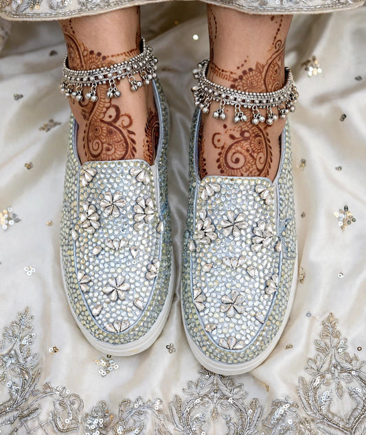Funky N Trendy hand crystalized silver sneakers for brides / bridesmaids