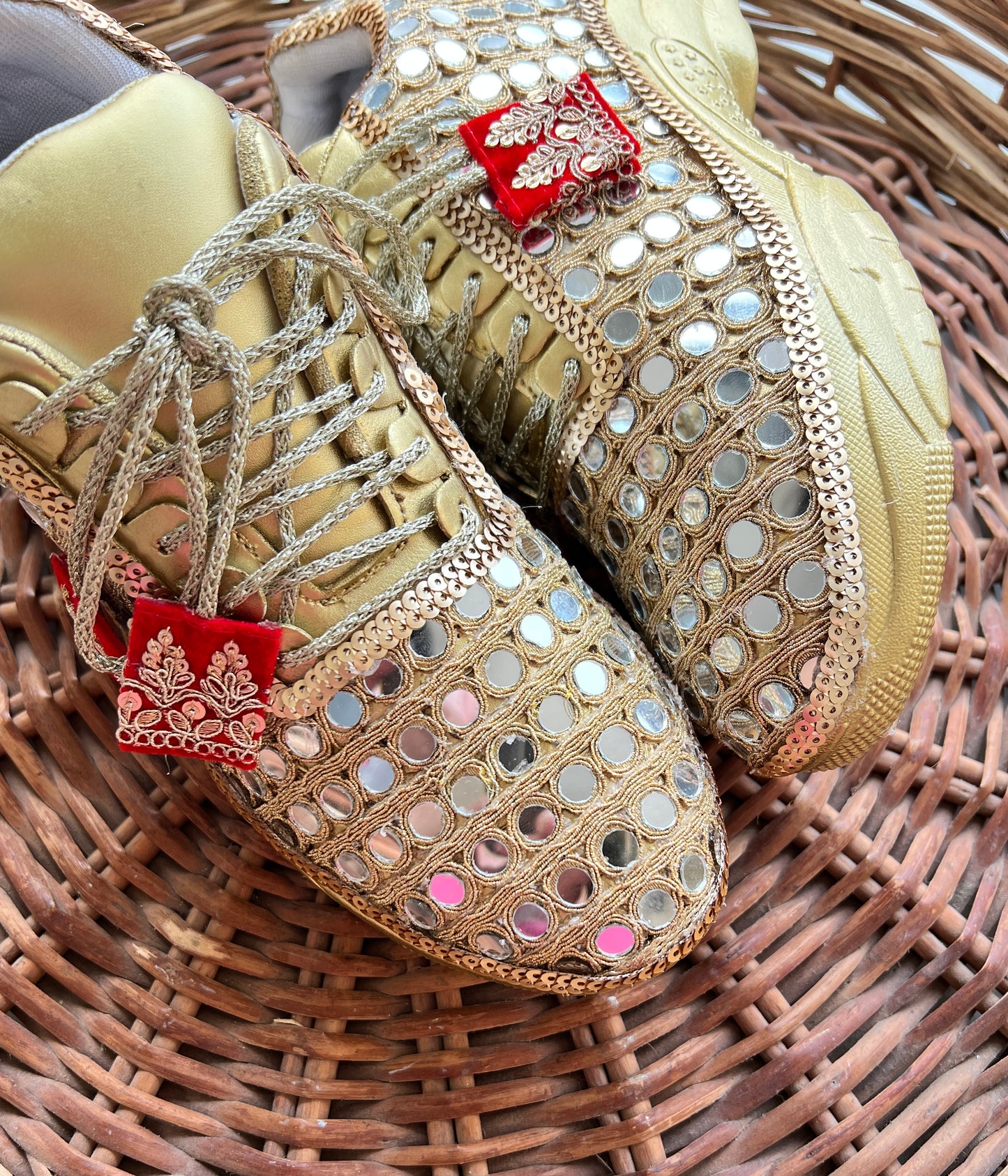 FUNKY N TRENDY gold mirror heeled sneakers for brides and bridesmaids