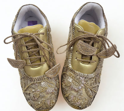 Funky N Trendy hand crafted golden bridal sneakers bridesmaid sneakers/ gold sneakers / golden sneakers / mirror sneakers/hand embroidered sneakers
