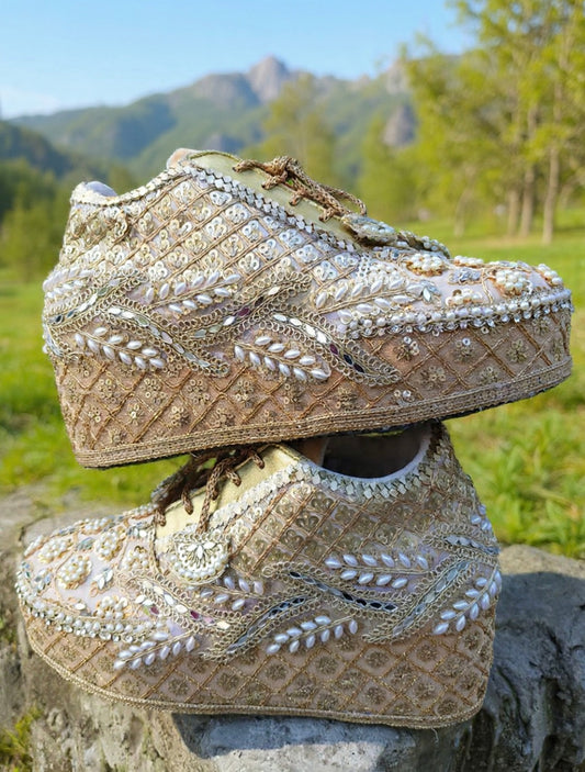 FUNKY N TRENDY Gold bridal sneakers - wedge sneakers heeled sneakers/ golden sneakers