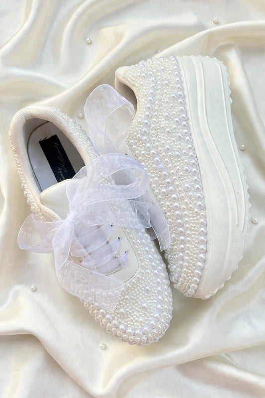 Pearl Embellished Bridal Sneakers – Luxury Wedding Shoes