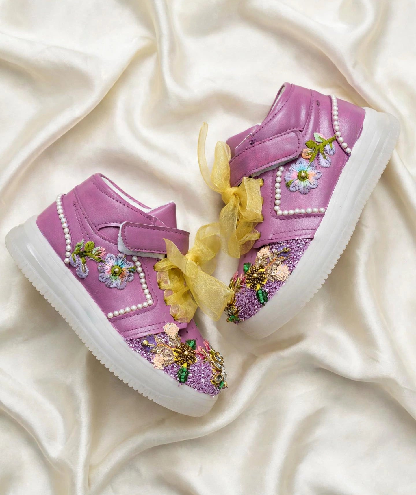 Funky N Trendy purple pink embroidery sneakers/kids sneakers/ embroidery shoes / kids shoes/ purple sneakers / purple shoes for kids/handmade sneakers for kids