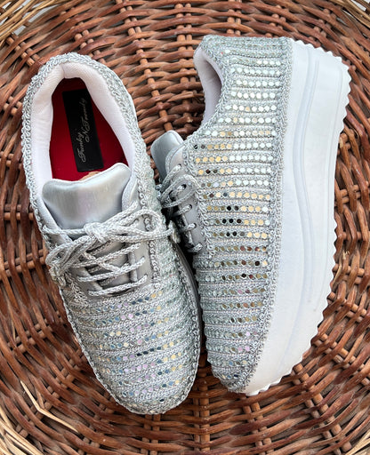 FUNKY N TRENDY Full mirror work silver sneakers for brides / bridesmaids/ silver sneakers / mirror sneakers / silver shoes