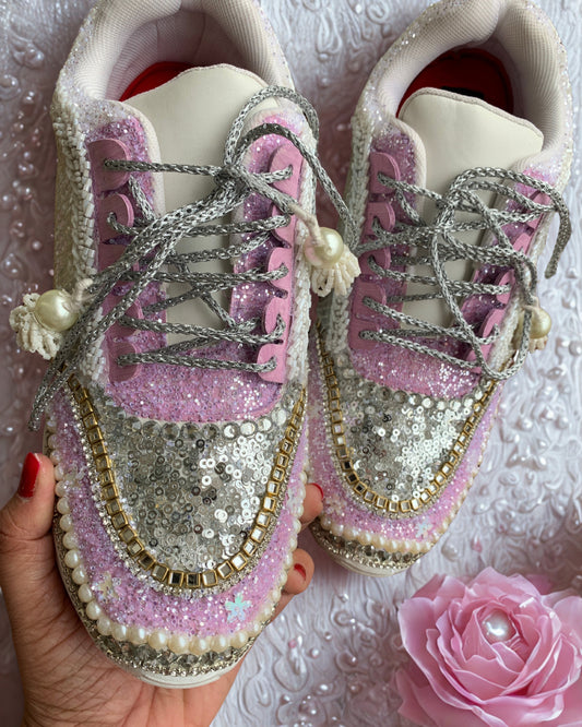 Funky N Trendy hand crafted purple theme bridal sneakers/ bridesmaid sneaker / lavender sneakers/ lilac sneakers