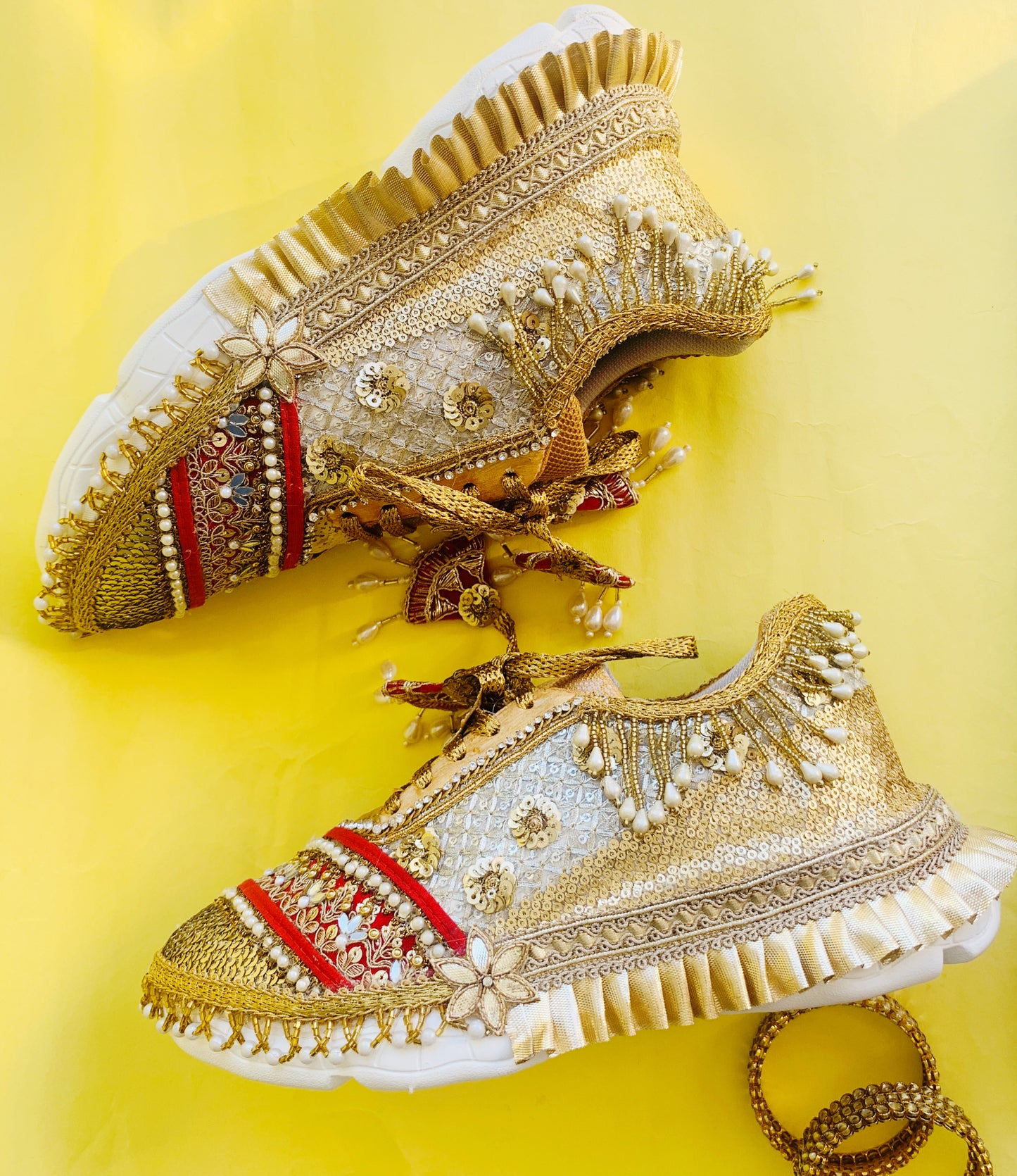 FUNKY N TRENDY red and gold sneakers for brides /bridesmaids / sneakers for bridesmaids/ handcrafted sneakers/ gold sneakers / bridal sneakers / bridesmaid sneakers/ gold sneakers / red shoes