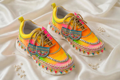 FUNKY N TREND “Handcrafted Ombre effect Mirror Sneakers – Garba Special”