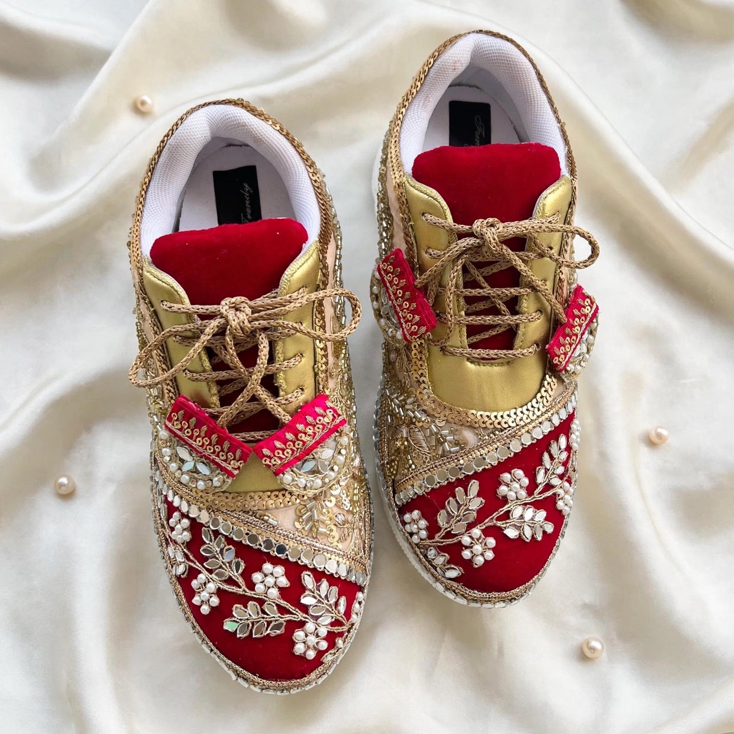 FUNKY N TRENDY red and gold sneakers for brides /bridesmaids / sneakers for bridesmaids/ handcrafted sneakers/ gold sneakers / bridal sneakers / bridesmaid sneakers/ gold sneakers / red shoes/ megenta shoes/ hot pink sneakers