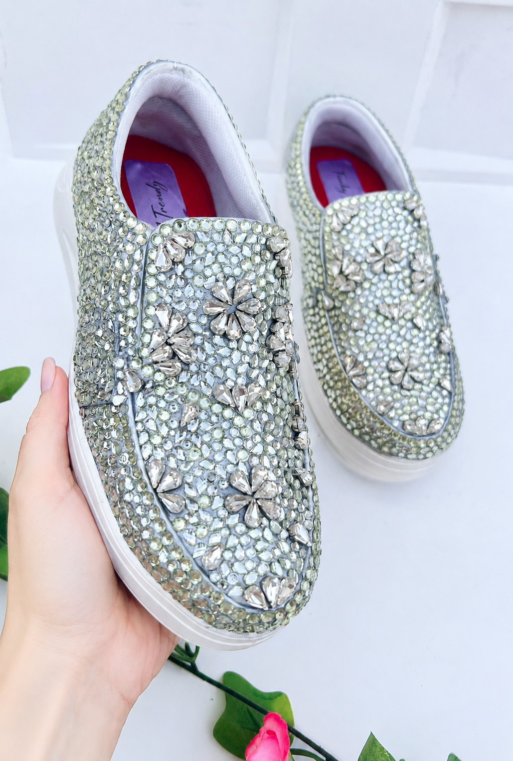 Funky N Trendy hand crystalized silver sneakers for brides / bridesmaids
