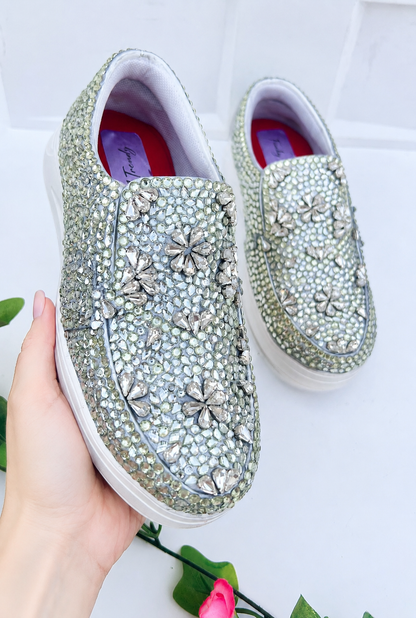 Funky N Trendy hand crystalized silver sneakers for brides / bridesmaids