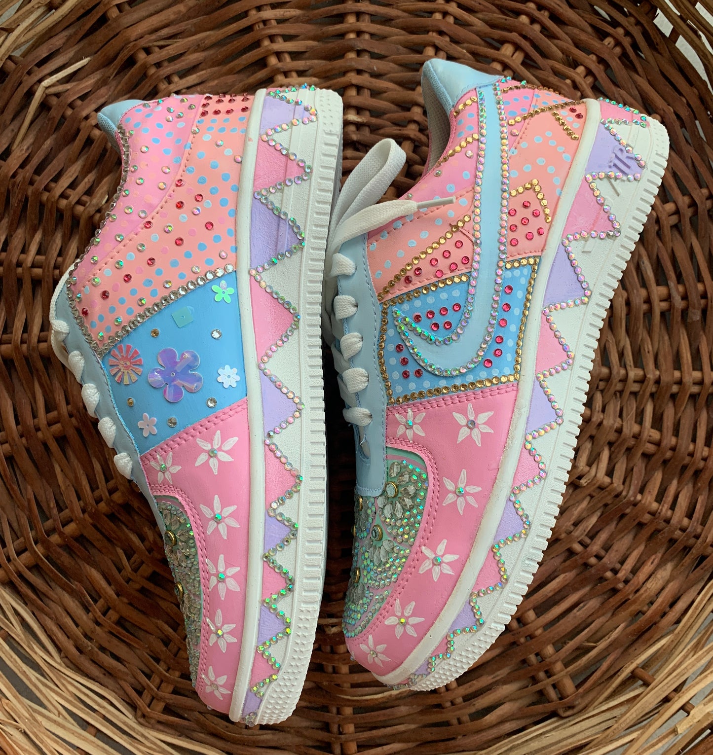 FUNKY N TRENDY pink theme hand crystalized sneakers for brides / bridesmaids/ pink sneakers / pastel sneakers / pink shoes / rhinestone work shoes