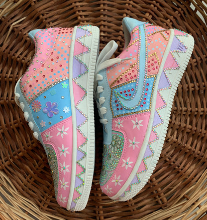 FUNKY N TRENDY pink theme hand crystalized sneakers for brides / bridesmaids/ pink sneakers / pastel sneakers / pink shoes / rhinestone work shoes