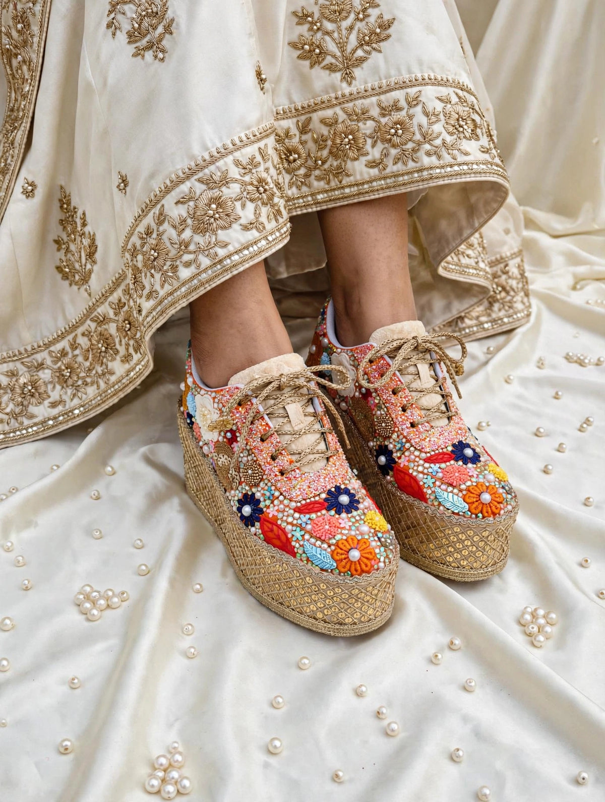 Floral Embroidery Bridal Sneakers – Elegant Wedding Shoes for Bride