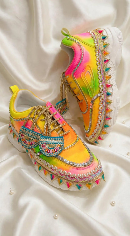 FUNKY N TREND “Handcrafted Ombre effect Mirror Sneakers – Garba Special”