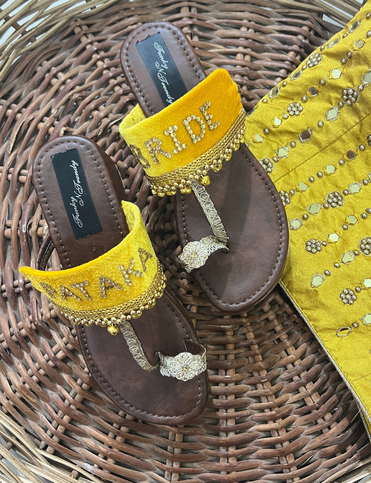 FUNKY N TRENDY Pataka Dulhan Heel Kolhapuri/ pataka dulhan heels/ yellow heels/ yellow kolhapuris/ heels for haldi ceremony/ haldi footwear