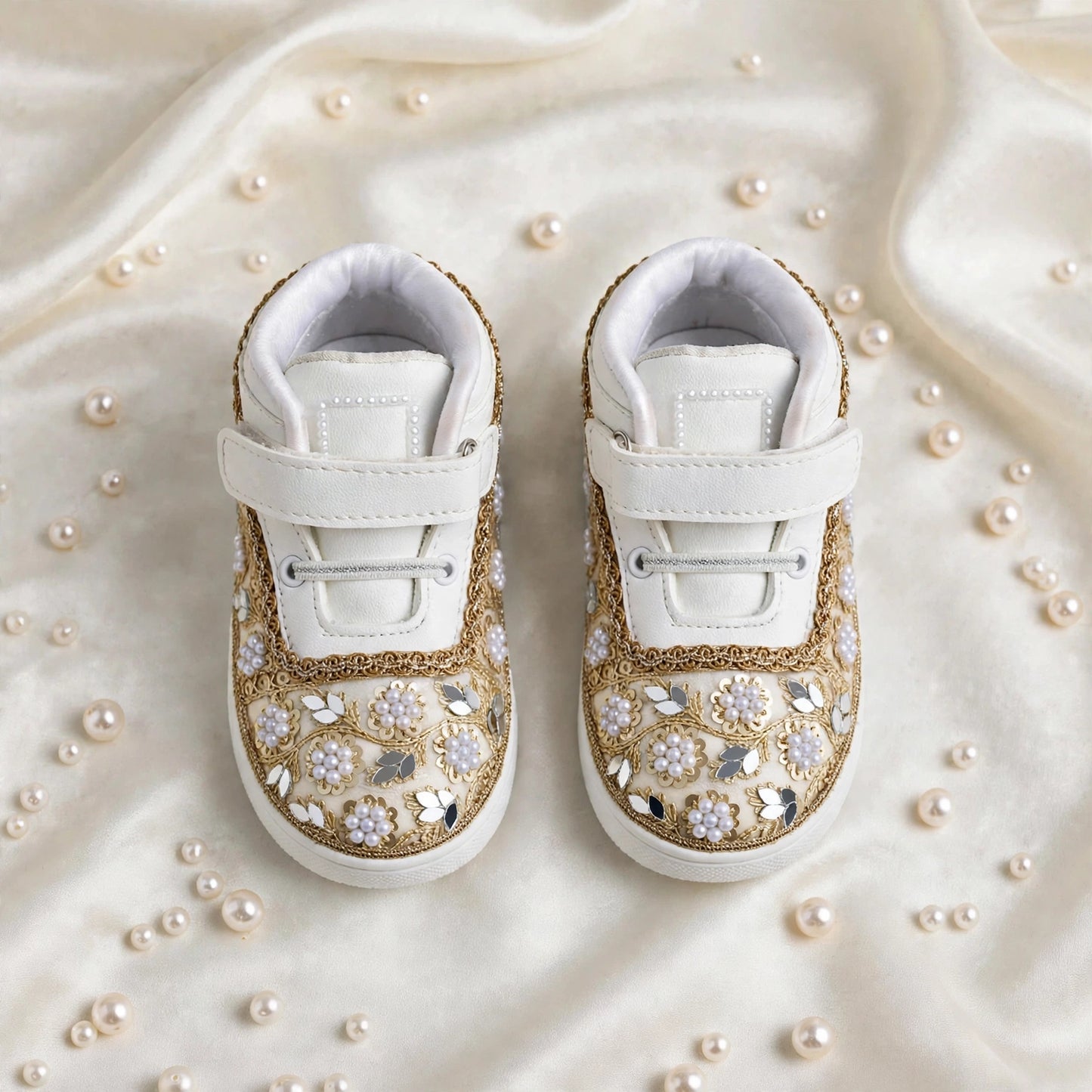 Sitara Noor – Pearl & Mirror Wedding Sneakers for Baby Girls & Flower Girls / Lahenga sneakers