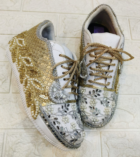 FUNKY N TRENDY dual color gold and silver work sneakers for brides / bridesmaids/ gold sneakers / silver sneakers / gold shoes / silver shoes / dual tone sneakers