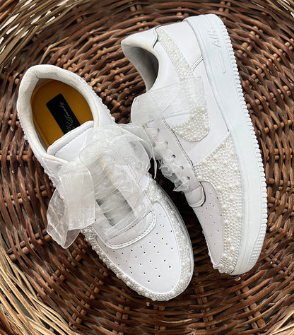 FUNKY N TRENDY “Dance‑all‑night pearl work sneakers” -Custom Name & Date Available