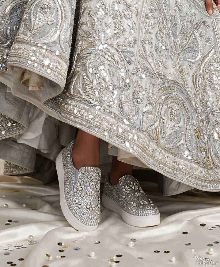 Funky N Trendy hand crystalized silver sneakers for brides / bridesmaids