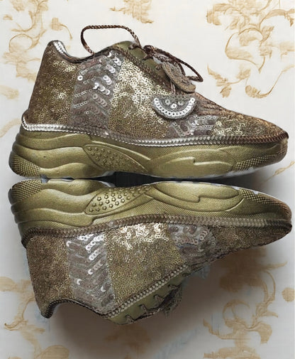 FUNKY N TRENDY gold sequine heeled sneakers for brides /bridesmaids / sneakers for bridesmaids/ handcrafted sneakers/ mirror sneakers / bridal sneakers / bridesmaid sneakers/ gold sneakers / sequine shoes