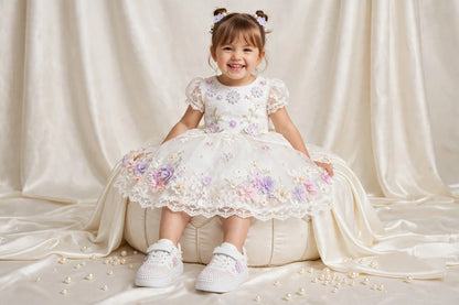Funky N Trendy white floral sneakers/kids sneakers/ fliral shoes / kids shoes/ white sneakers / white pearl shoes for kids/handmade sneakers for kids