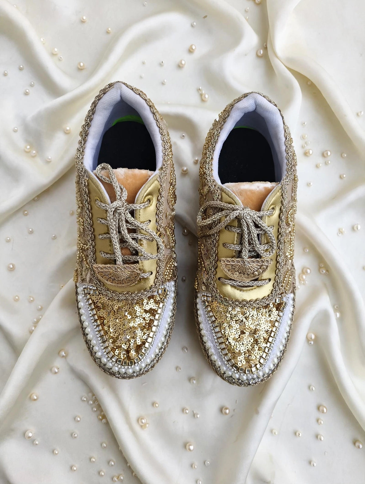 Golden Pearl Bridal Sneakers for Bride | Comfortable Wedding Shoes India | Funky N Trendy