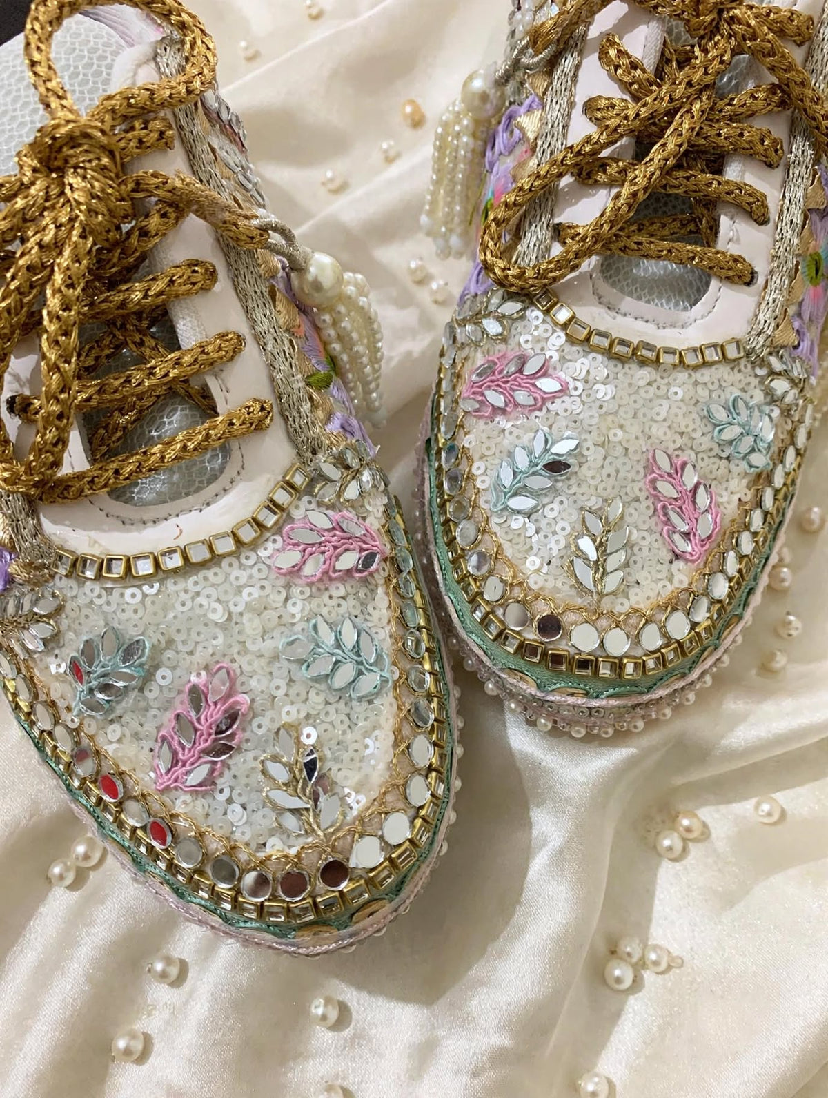 FUNKY N TRENDY hand crafted pastel bridal sneakers / gold sneakers / pastel sneakers / embroidery sneakers / sneakers for bride