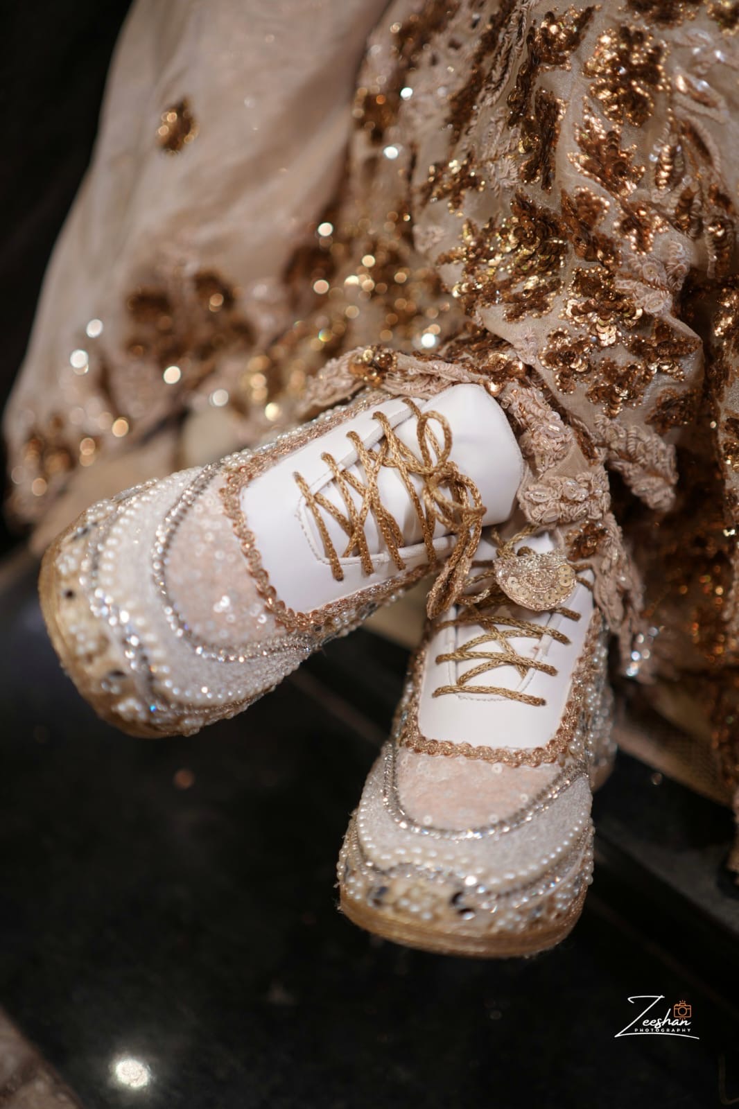 Mirror leaves Pearl blossom Dull gold/ beige Bridal Sneakers – Floral Embroidery” / gold sneakers /ivory sneakers/peach sneakers