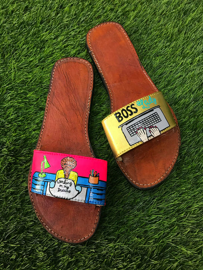 FUNKY N TRENDY hand painted Boss Lady theme flats for women / hand-painted flats / quirky flats/boss lady flats