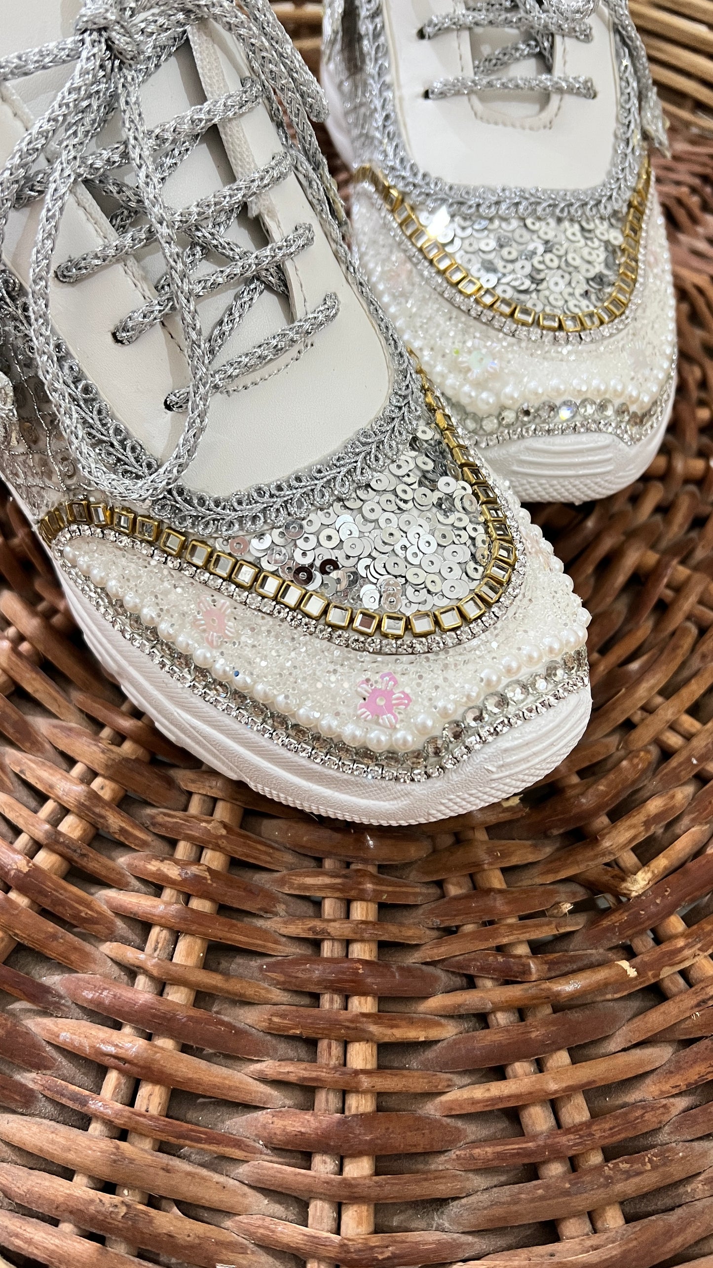 FUNKY N TRENDY hand work bridal sneakers / bridesmaid sneakers/ silver sneakers / silver shoes/mirror sneakers mirror shoes/ bride shoes/ embroidered shoes