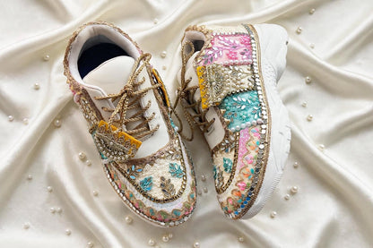 RANG RAAS - Multicolor Hand Embroidered Bridal Sneakers | Mirror Sequin Pearl Wedding Sneakers