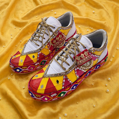 Handcrafted Navratri Garba Sneakers | Mirror-Work Bandhani Sneakers for Women