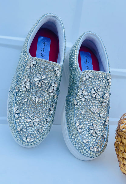 Funky N Trendy hand crystalized silver sneakers for brides / bridesmaids
