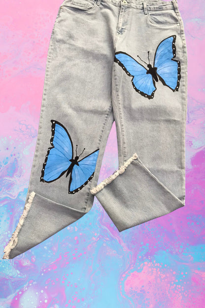Funky N Trendy hand painted butterfly theme denim jeans for women