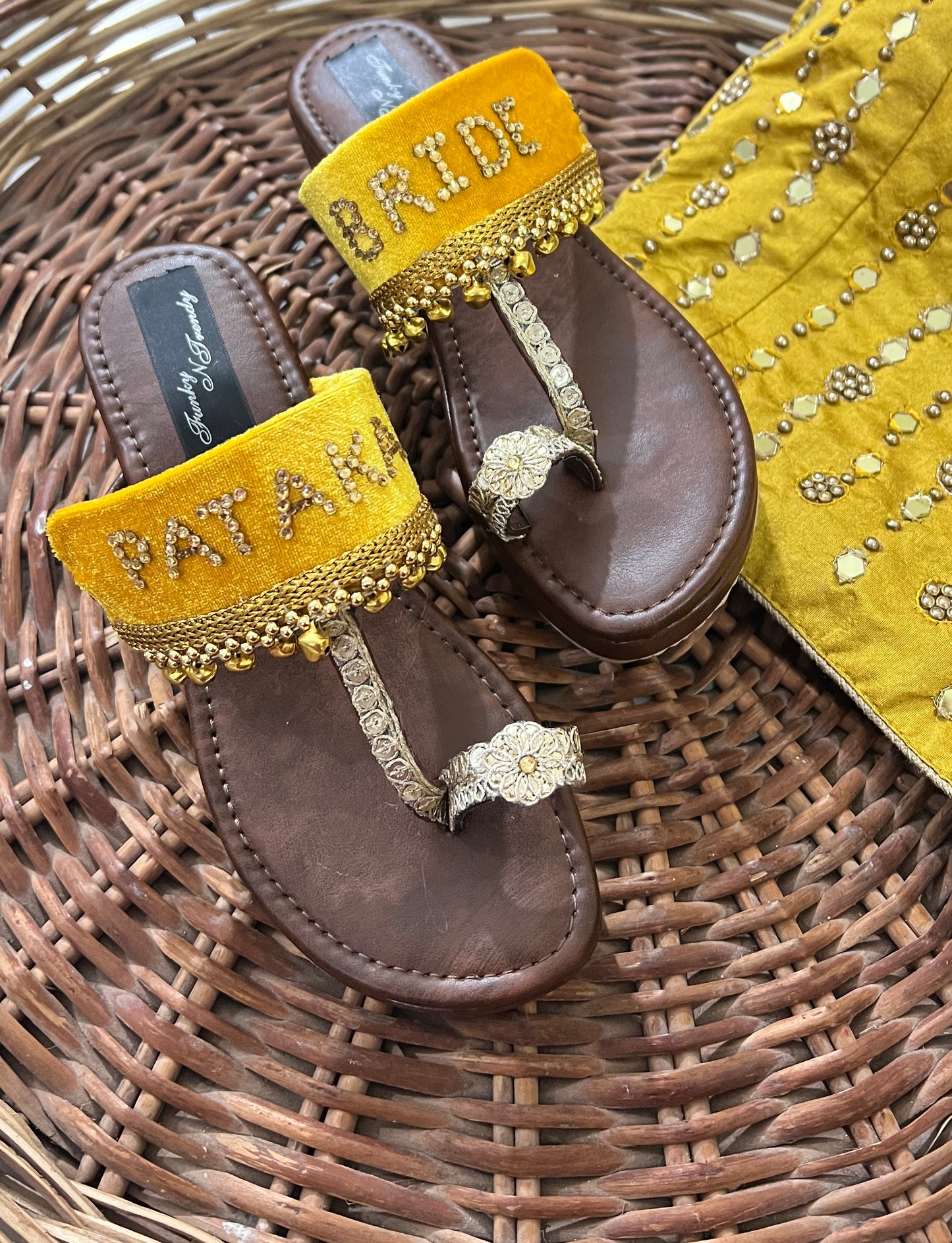 FUNKY N TRENDY Pataka Dulhan Heel Kolhapuri/ pataka dulhan heels/ yellow heels/ yellow kolhapuris/ heels for haldi ceremony/ haldi footwear