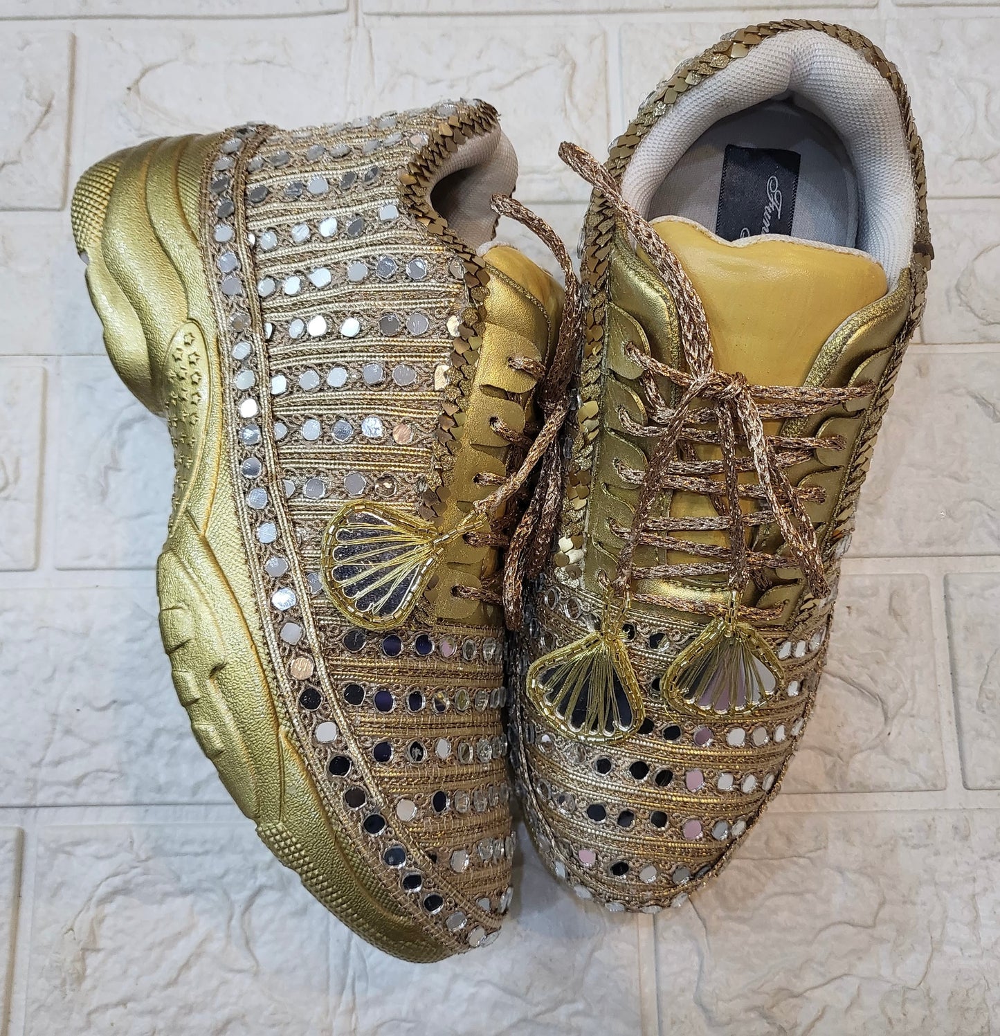 FUNKY N TRENDY gold mirror heeled sneakers for brides /bridesmaids / sneakers for bridesmaids/ handcrafted sneakers/ mirror sneakers / bridal sneakers / bridesmaid sneakers/ gold sneakers / mirror shoes