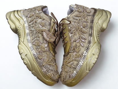 Funky N Trendy hand crafted golden bridal sneakers bridesmaid sneakers/ gold sneakers / golden sneakers / mirror sneakers/hand embroidered sneakers