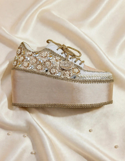 FUNKY N TRENDY Rose Gold Mirror sequine work sneakers - wedge sneakers heeled sneakers/ Rose gold sneakers