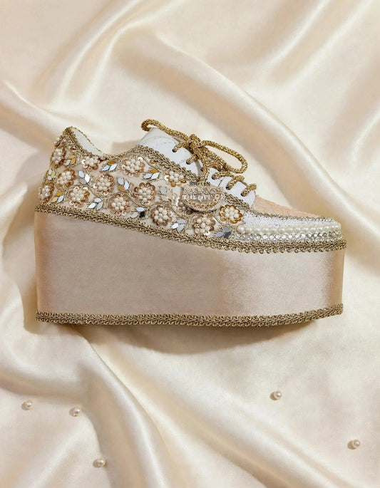 FUNKY N TRENDY Rose Gold Mirror sequine work sneakers - wedge sneakers heeled sneakers/ Rose gold sneakers